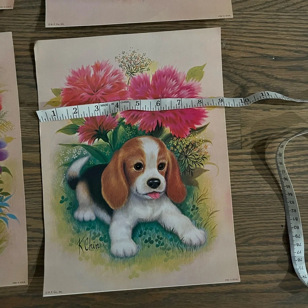 Vintage puppy artwork set of 4 - Picture 4 of 8